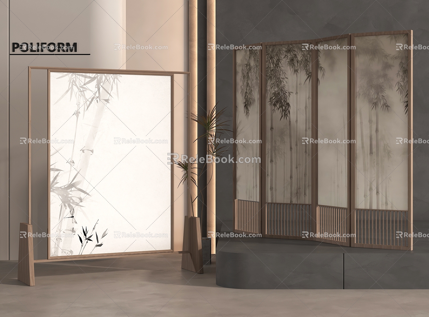 New Chinese Style Solid Wood Screen Partition Wood Folding Screen 3d model