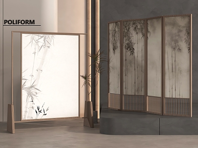 New Chinese Style Solid Wood Screen Partition Wood Folding Screen 3d model