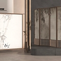 New Chinese Style Solid Wood Screen Partition Wood Folding Screen 3d model