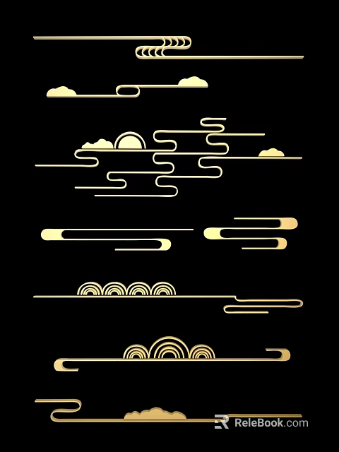 Traditional Golden Carving Art With Cloud Patterns On Black Background 3d model 
