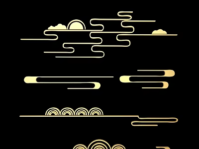 Traditional Golden Carving Art With Cloud Patterns On Black Background 3d model