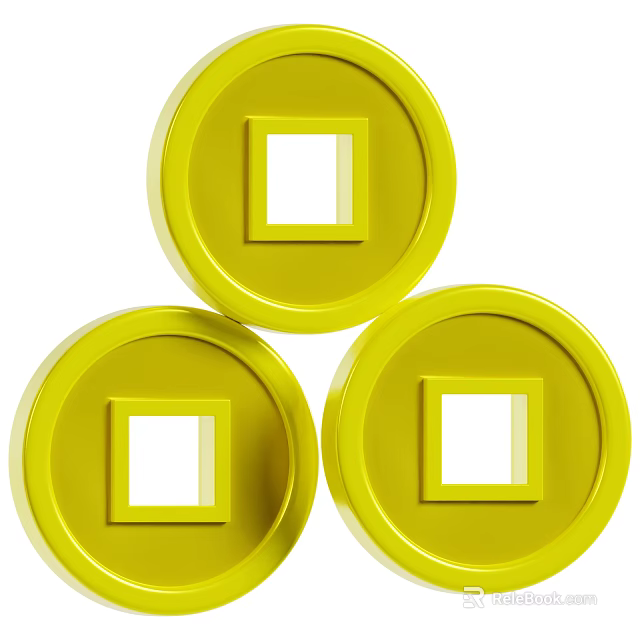 Three Yellow Circular Household Decorative Items With Square Center Holes 3d model 