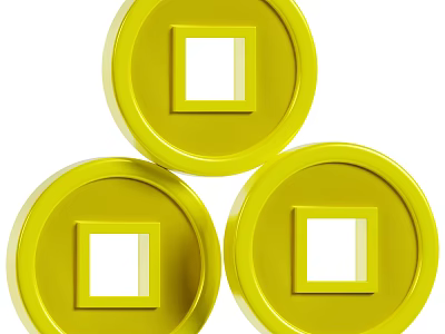 Three Yellow Circular Household Decorative Items With Square Center Holes 3d model