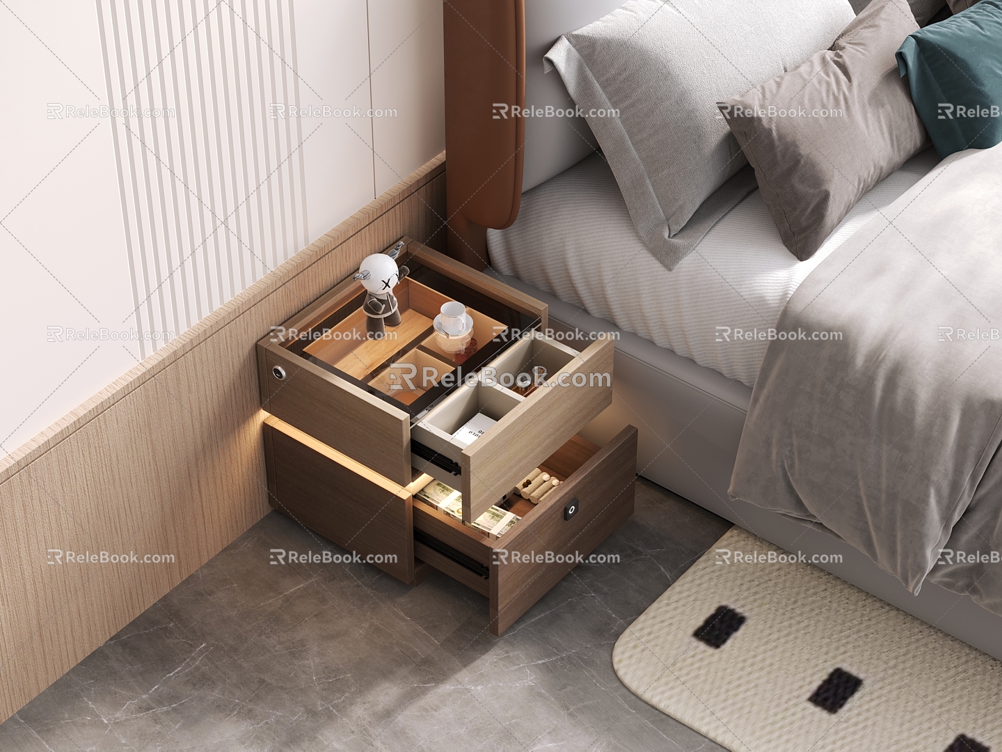 Style Bedside Cabinet Drawer Wood Finish 3d model