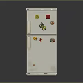 White Double Door Refrigerator Freezer With Cartoon Stickers And Worn Surface