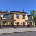 Two Story Detached Villa With Beige Exterior Walls Brown Roof And Balconies Surrounded By Trees