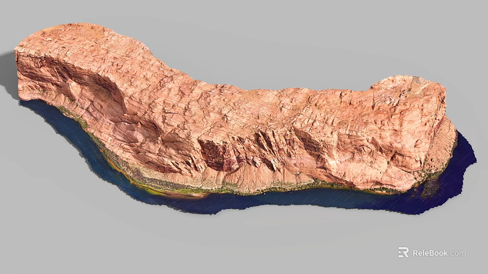 Detailed Micro Terrain Model With Reddish Brown Surface And Blue Water Features 3d model