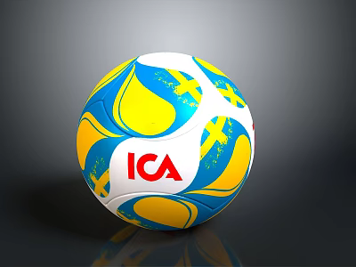 Colorful ICA Logo Household Ball With Blue Yellow White Patterns 3d model