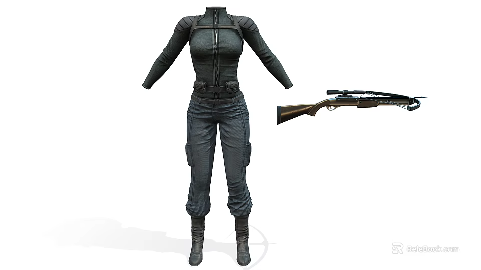 Black Tactical Full Body Outfit With Sleeves Pants And Boots 3d model 