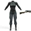 Black Tactical Full Body Outfit With Sleeves Pants And Boots