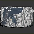Stylish Gray Blue Crossbody Bag With Monogram Pattern Adjustable Strap And Metal Buckle 3d model