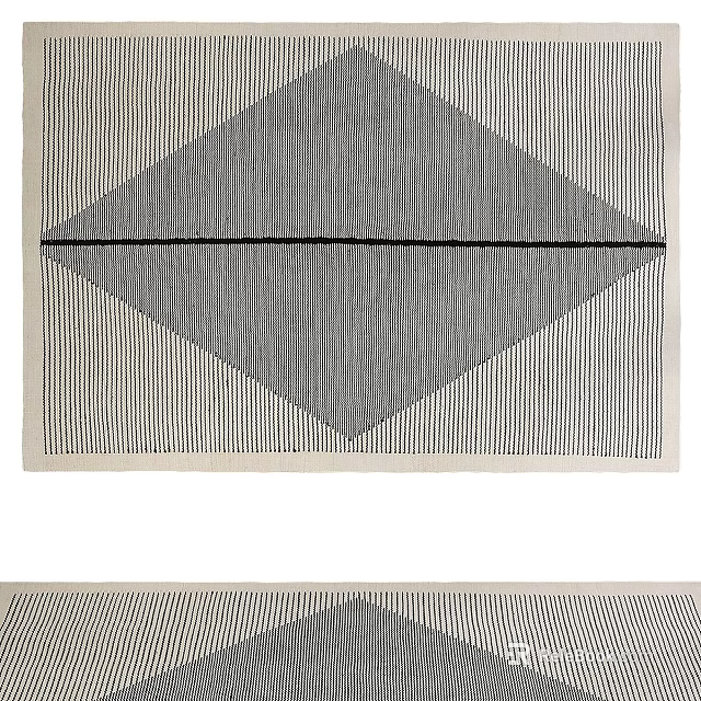 Square Rug Featuring Geometric Diamond Shape And Gray White Striped Textured Design 3d model