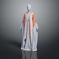 Elegant Long Robe With Orange Patterned Top And Light Gray Flowy Design