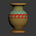 Handcrafted Carved Vase Sculpture With Yellow Green Red Decorative Patterns And Base