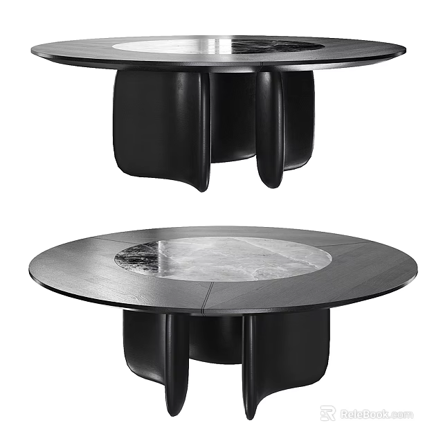 Modern Round Dining Table With Sleek Marble Top And Black Curved Base 3d model 