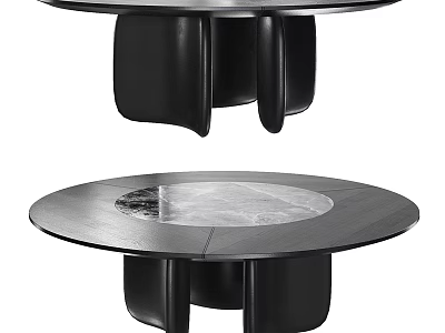 Modern Round Dining Table With Sleek Marble Top And Black Curved Base 3d model