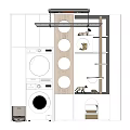 Modern Stackable Washer Dryer In White Laundry Room With Storage Cabinets And Decorative Shelves