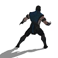 Game Movie Character In Blue Outfit With Black Mask And Combat Stance