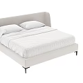 Modern Upholstered Double Bed with Grey Headboard White Geometric Sheet and Pillows on Black Legs