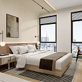 Modern Hotel Guest Room With King Bed Large TV Wooden Wardrobe And Vanity Mirror