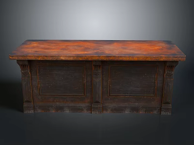 Antique Wooden Console Cabinet With Rustic Textured Top And Carved Legs 3d model