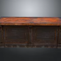 Antique Wooden Console Cabinet With Rustic Textured Top And Carved Legs