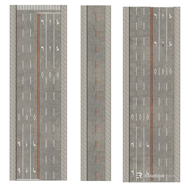 Traffic Road Marking Design With Multiple Lane Lines And Orange Stripes 3d model