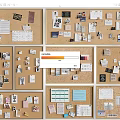Creative Cork Boards With Various Papers Notes And Collage Elements