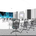 Hi tech Modern Control Room With Multiple Monitoring Screens Workstations And Ergonomic Chairs