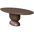 Oval Brown Wooden Dining Table With Stylish Double Layer Curved Base 3d model
