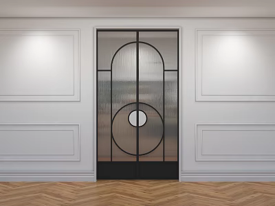 Elegant Modern Glass Room Divider With Metal Frame And Circular Design In White Wall Interior 3d model