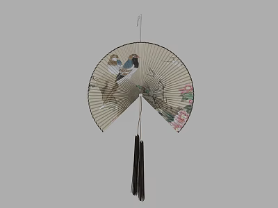 Fan Shaped Wall Decor With Floral And Bird Patterns And Tassel Accents 3d model