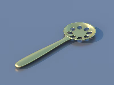 Golden Slotted Spoon Tableware Set with Long Handle and Round Holes for Kitchen Use 3d model