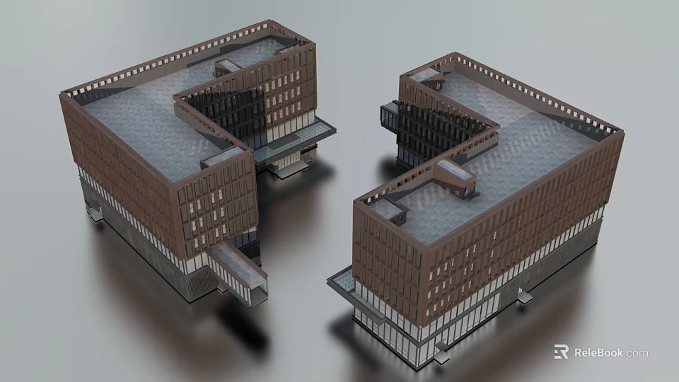 Modern Commercial Complex Architectural Design With Multiple Buildings And Glass Facade 3d model 