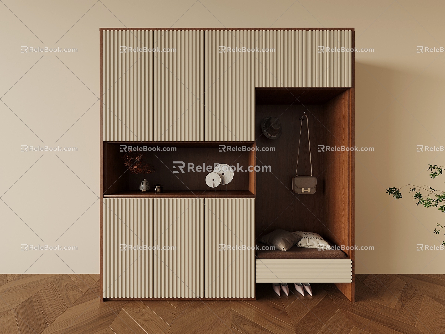 Middle style shoe cabinet 3d model