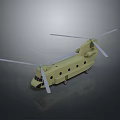 Beige Helicopter Model With Two Rotors Round Windows Dark Background And Reflection 3d model