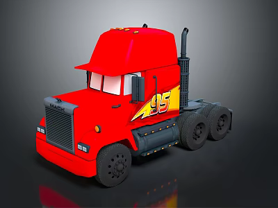 Red Functional Truck with Yellow Number 95 Cartoon Style Cab and Black Wheels 3d model