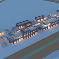 Commercial Street Night View With Red Brick Archways Glass Walkway And Landscaped Square