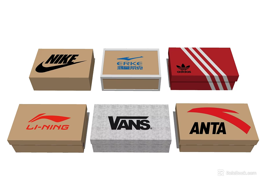 Various Branded Shoe Boxes Collection Featuring Nike Skechers Adidas Li Ning Vans Anta 3d model 