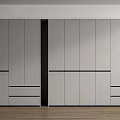 Modern Minimalist Wardrobe With Sliding Doors And Drawers On Wooden Floor