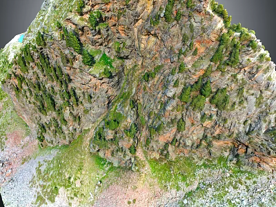 Natural Garden Landscape Design With Rocky Terrain Green Vegetation Moss Covered Hills And Natural Path 3d model