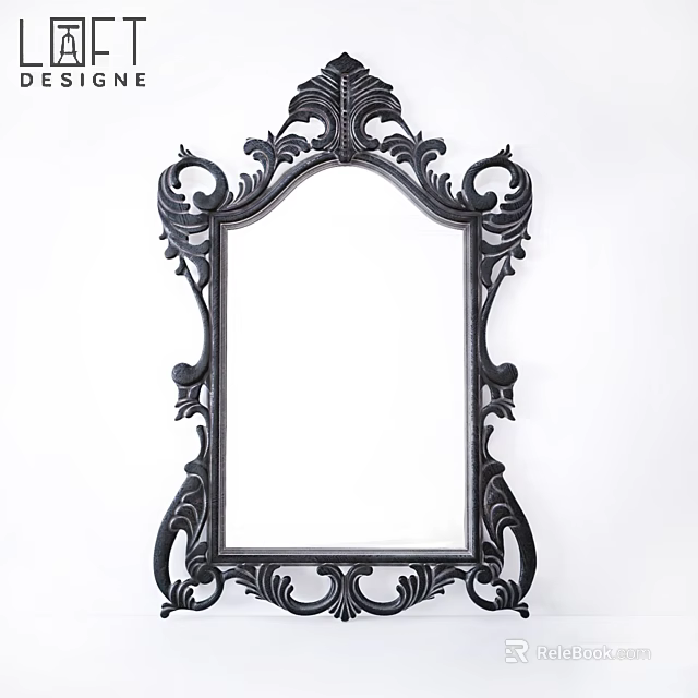 Black Ornate Carved Frame Mirror For Home Wall Decoration 3d model 