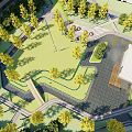 Scenic Pergola in Urban Park with Lush Greenery Trees Pathway and Relaxation Area