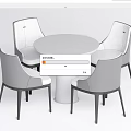 Modern White Round Dining Table With Four Gray Upholstered Chairs 3d model