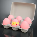 Cute Chick Pattern Decorated Pink Eggs In Open Egg Carton 3d model