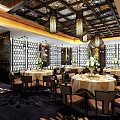 Elegant Restaurant Interior With Ornate Ceiling Wooden Tables And Floral Carpet