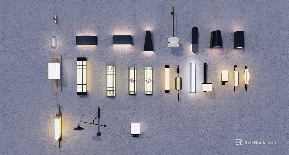Various Modern Wall Sconces With Different Designs For Indoor Lighting Decor 3d model