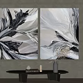Abstract Painting Diptych Wall Art With Black White Gray Dynamic Brushstrokes On Gray Wall Background