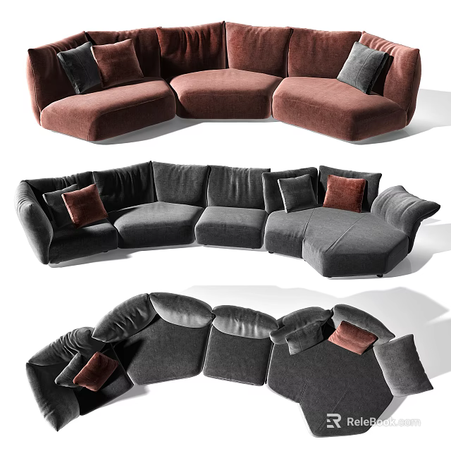 Modern Modular Sectional Sofa Set With Plush Upholstery And Decorative Accent Pillows 3d model 