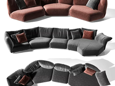 Modern Modular Sectional Sofa Set With Plush Upholstery And Decorative Accent Pillows 3d model